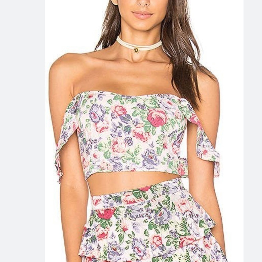 Motel x Revolve Womens Foxy Frill Floral Crop Tank Top Large Multicolor Smocked